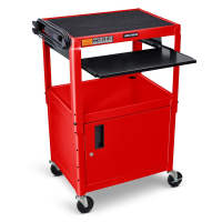 Luxor 2-Shelf Height Adjustable Pull-Out Tray Presentation AV Cart (Shown in Red)