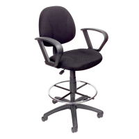 Boss B1617 Contoured Back Fabric Drafting Stool, Footring (Shown in Black)