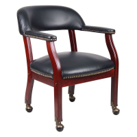 Boss B9545 Traditional Vinyl Wood Mid-Back Guest Chair (Shown in Black)
