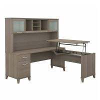 Bush Furniture Somerset 72" W 3 Position Sit to Stand L-Shaped Office Desk with Hutch (Shwon in Brown)