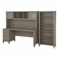 Bush Furniture Somerset 72" W Office Desk with Hutch and 5-Shelf Bookcase (Shown in Brown)