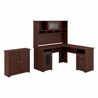 Bush Furniture Cabot 60" W L-Shaped Office Desk Set with Hutch and Storage (Shown in Harvest Cherry)