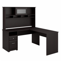 Bush Furniture Cabot 60" W L-Shaped Office Desk Set with Pedestal and Hutch (Shown in Espresso Oak)
