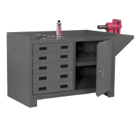 Durham Steel Stationary Workstation with 2 Fixed Shelves, 5 Drawers and 1 Lockable Door