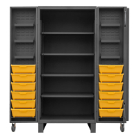 Durham Steel Heavy Duty 12 Gauge 36" x 36" x 78" Storage Cabinet With 12 Yellow Hook-On Bins & 10 Shelves
