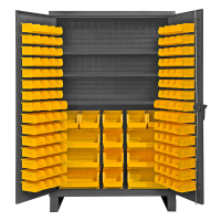Durham Steel HDC48-134-3S1795 Heavy Duty 12 Gauge 48" x 24" x 78" Storage Cabinet With 134 Hook-On Bins & 3 Shelve (Shown in Yellow)