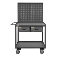 Durham Steel 24" W x 36" D 2-Shelves Stock Cart/WorkStation with Pegboard Panel and 2 Drawers, 1200 lbs. Capacity