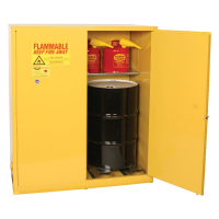 Eagle 1955 Manual Two Door 2-Vertical Drum Safety Cabinet, 110 Gallons, Yellow (Example of Use)
