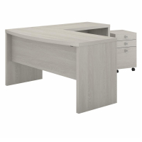 Bush Furniture 60" W Bow Front Desk with 36" W Return and 3-Drawer Mobile Pedestal (Shown in Light Grey)