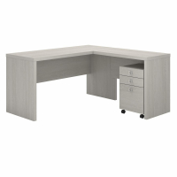 Bush Furniture 60" W L Shaped Credenza Desk with 3-Drawer Mobile Pedestal (Shown in Light Grey)