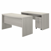 Bush Furniture 60" W Bow Front Desk with Credenza and 3-Drawer Mobile Pedestal (Shown in Light Grey)
