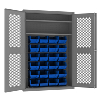 Durham Steel 48" W x 18" D x 72" H 2-Shelf Ventilated Bin Storage Cabinet, 24 Blue Hook-On Bins