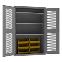 Durham Steel 48" W x 24" D x 72" H 3-Shelf Clearview Ventilated Bin Storage Cabinet, 6 Hook-On Bins