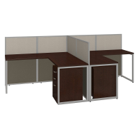 Bush Business Furniture Easy Office 60" W 2-Person L-Shaped Office Desk Cubicle with Mobile B/B/F Pedestals (Shown in Mocha Cherry)
