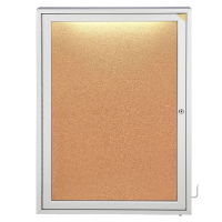 Ghent Indoor 2' x 3' Silver Frame Concealed Lighting Cork Enclosed Bulletin Board Cabinet