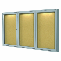 Ghent Indoor 6' x 3' Silver Frame Concealed Lighting Cork Enclosed Bulletin Board Cabinet
