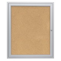 Ghent 1-Door Satin Aluminum Frame Enclosed Bulletin Board, Natural Cork