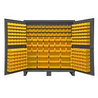 Durham Steel HDC72-240 72" x 24" x 78" 12 Gauge Heavy Duty Bin Storage Cabinet With 240 Hook-On Bin (Shown in Yellow)