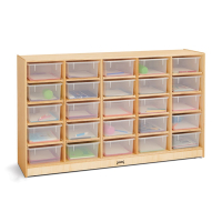 Jonti-Craft 25 Tub Mobile Classroom Storage with Clear Tubs (Example of Use)