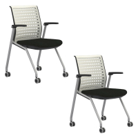 Mayline Thesis KTS1 Plastic Back Fabric Mid-Back Stacking Chair, Arms, 2-Pack, Black