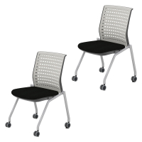 Mayline Thesis KTS2 Plastic Back Fabric Mid-Back Stacking Chair, 2-Pack, Black