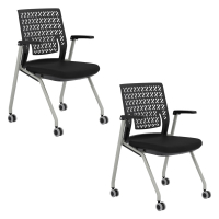 Mayline Thesis KTX1 Flex Plastic Back Fabric Mid-Back Stacking Chair, Arms, 2-Pack, Black