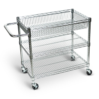 Luxor 3-Shelf 18" x 30" Wire Basket Steel Utility Cart 200 lb Load
