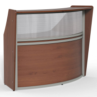 Linea Italia 72" W Curved Office Reception Desk with Clear Acrylic Panel (Shown in Cherry)