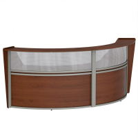 Linea Italia 124" W Curved Office Reception Desk with Clear Acrylic Panel (Shown in Cherry)