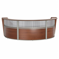 Linea Italia 142" W Curved 3-Section Office Reception Desk with Clear Acrylic Panel (Shown in Cherry)