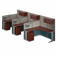 BBF Office-in-an-Hour 3 Person L-Shaped Workstation (Shown Hansen Cherry)