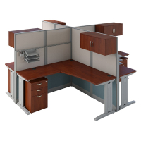 BBF Office-in-an-Hour 4 Person L-Shaped Workstation (Shown in Hansen Cherry)