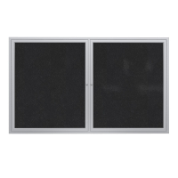 Ghent 60" x 36" 2-Door Satin Aluminum Frame Recycled Rubber Enclosed Bulletin Board, Black 