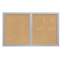Ghent 60" x 48" 2-Door Satin Aluminum Frame Enclosed Bulletin Board, Natural Cork