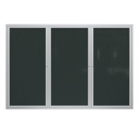 Ghent 72" x 36" 3-Door Satin Aluminum Frame Enclosed Vinyl Bulletin Board (Shown in Ebony)