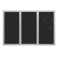 Ghent 3-Door Satin Aluminum Frame Recycled Rubber Enclosed Bulletin Board, Black 