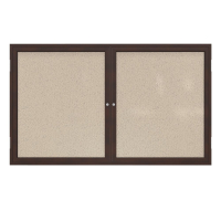 Ghent 48" x 36" 2-Door Wood Frame Walnut Finish Enclosed Fabric Bulletin Board, Beige