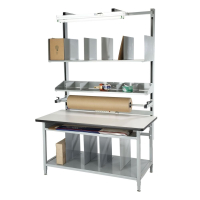 Proline Packaging Workbench With Paper Spool Holder, Shelves, Power Outlets, Overhead Light