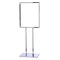 Queue Solutions 22" x 28" Heavy Weight Base Vertical Frame Single Poster Stand, Polished Chrome