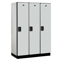 Salsbury 18-21000 Series 18" Wide Single Tier, 3 Wide Designer Wood Lockers Shown in Grey, Side Panel Sold Separately