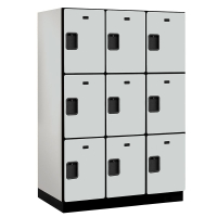 Salsbury 18-23000 Series 18" Wide Triple Tier, 3 Wide Designer Wood Lockers Shown in Grey, Side Panel Sold Separately