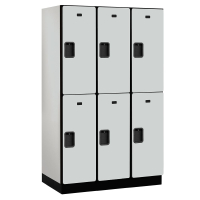 Salsbury 22000 Series 15" Wide x 6' High Double Tier, 3 Wide Designer Wood Lockers Shown in Grey, Side Panel Sold Separately