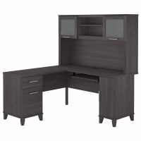 Bush Furniture Somerset 60" W L-Shaped Office Desk Set with Hutch (Shown in Dark Grey)