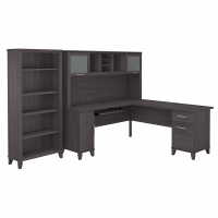 Bush Furniture Somerset 72" W L-Shaped Office Desk Set with Hutch and Bookcase (Shown in Dark Grey)