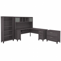 Bush Furniture Somerset 72" W L-Shaped Office Desk Set with Hutch, Lateral File and Bookcase (Shown in Dark Grey)