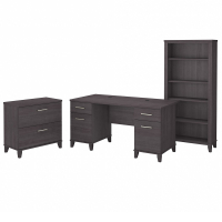 Bush Furniture Somerset 60" W Office Desk Set with Lateral File and Bookcase (Shown in Dark Grey)