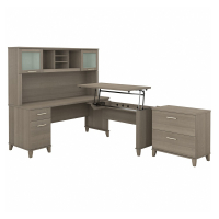 Bush Furniture Somerset 72" W Height-Adjustable L-Shaped Office Desk Set with Hutch and Lateral File (Shown in Light Grey)