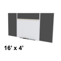 Ghent SPC416E-ATR Style-E 16 ft. x 4 ft. Recycled Rubber Tackboard and Porcelain Magnetic Combination Whiteboard (Shown in Black)