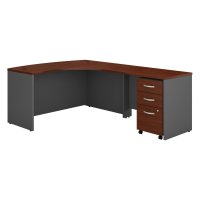 Bush Series C 60" W L-Shaped Bow Front Office Desk with Mobile Pedestal, Right Return (Shown in Hansen Cherry)