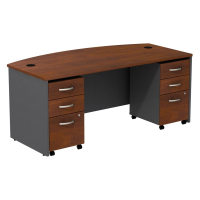 BBF Series C 72" W Bow Front Office Desk with Mobile Pedestals (Shown in Hansen Cherry)
